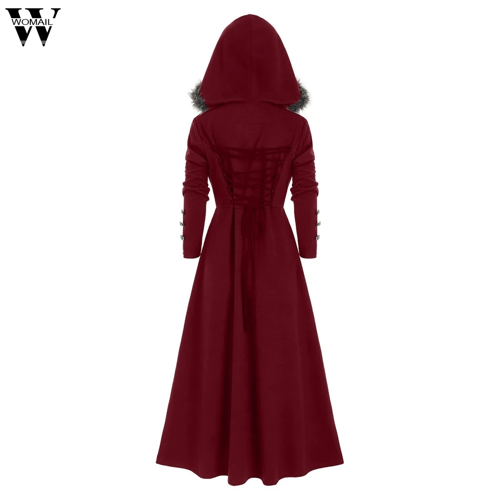 Womail женское готическое стимпанк длинное пальто на шнуровке с капюшоном куртки