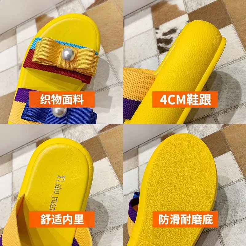 

Bowknot muffin thick bottom female slippers 2020 summer new one-line sandals wear fashionable beach shoes Z794