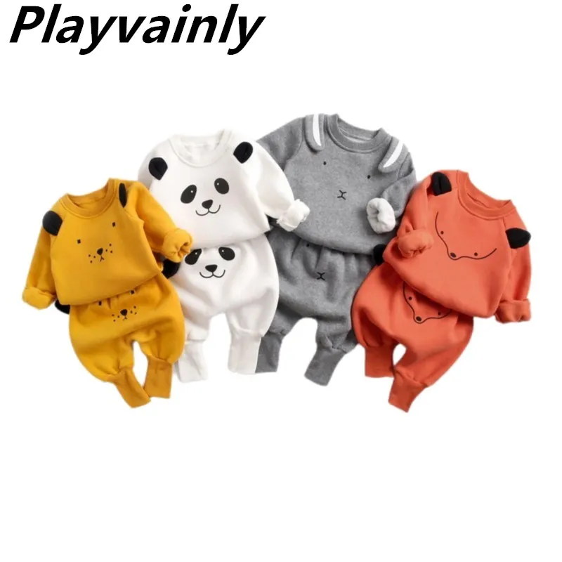

Wholesale Autumn Winter New Baby Sets Girls Boys Cotton Hoodie+Harem Pants Animal Thick Suit Clothing Newborn Baby Clothes E8163