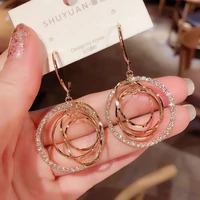 women fashion large circle rhinestone metal earrings 2021 trend jewelry gift