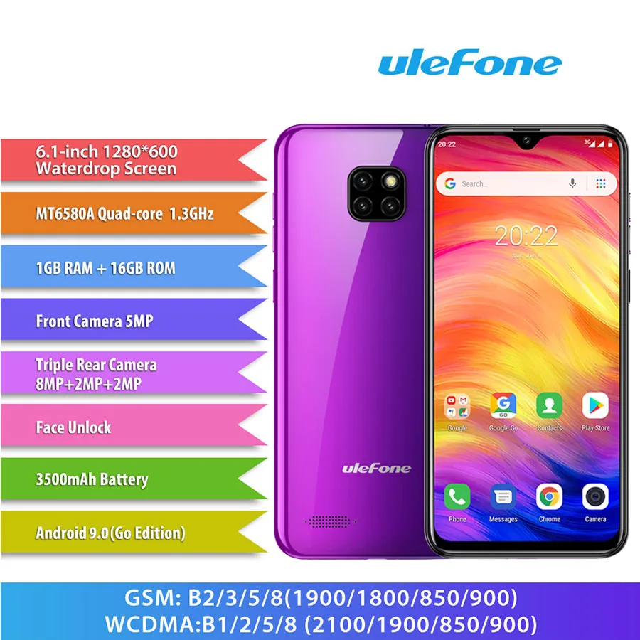 Ulefone Note 7 Android 9,0 6," экран капли воды смартфон 3500 мАч 19:9 четырехъядерный 1 ГБ ОЗУ 16 Гб ПЗУ WCDMA мобильный телефон