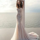 Платье свадебное кружевное с V-образным вырезом, пикантное пляжное платье-Русалка для невесты, с корсет на ремнях-спагетти, на заказ, лето