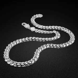 Мужское колье из серебра 925 пробы в стиле хип-хоп, Классическая кубинская цепочка, 10 мм, 56-66 см, ожерелье из стерлингового серебра, мужское украшение из итальянского серебра