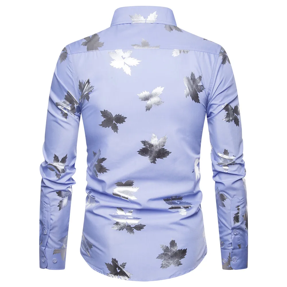 2019 Новые Модные приталенные рубашки с цветочным принтом мужские повседневные