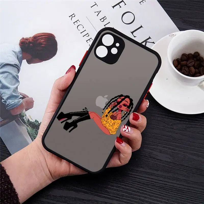 

Phone Case For iPhone 12 11 Mini Pro XR XS Max 7 8 Plus X Black girl money Matte transparent cover
