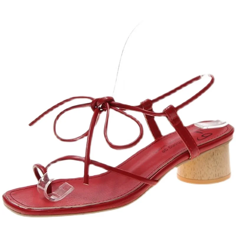 

Med Block Heels Cross Comfort Shoes for Women 2021 Summer Sandals Straps Flip Flops Platform All-Match Cross-Shoes Suit Female B