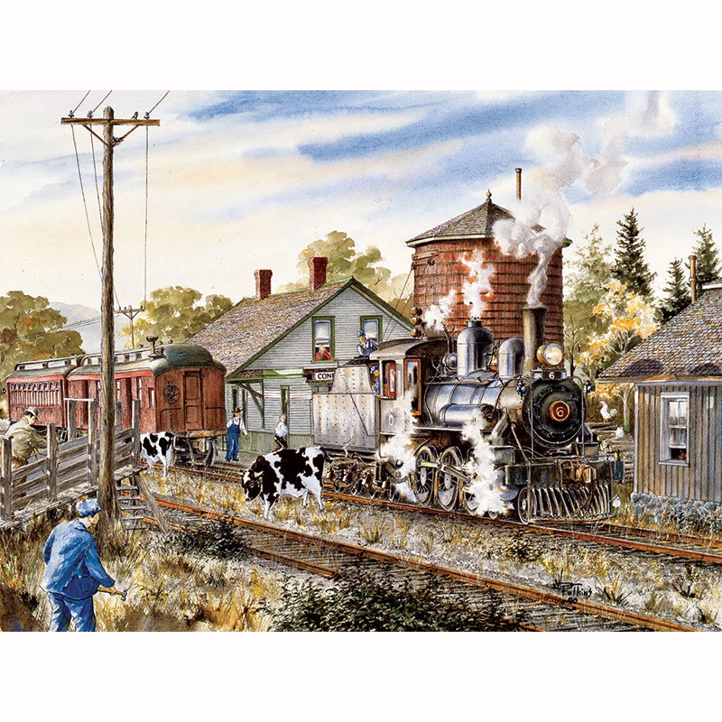 

Diamond Embroidery 5d Diy Diamond Painting Cross Stitch Cow Train Round Diamond Mosaic Home Paintings Hobbies Crafts