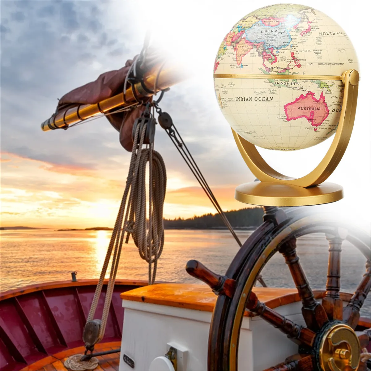 12 см Ретро глобус 360 Вращающийся земли мировая карта океана мяч антикварные