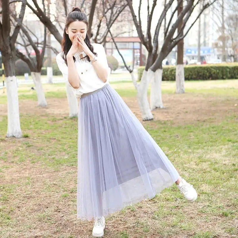 Модная новинка весенне-Летняя женская шифоновая юбка однотонные юбки Женская