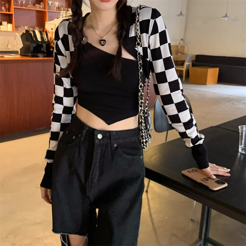 

Real Fashionable Hot Girl Small Sling Black and White Plaid