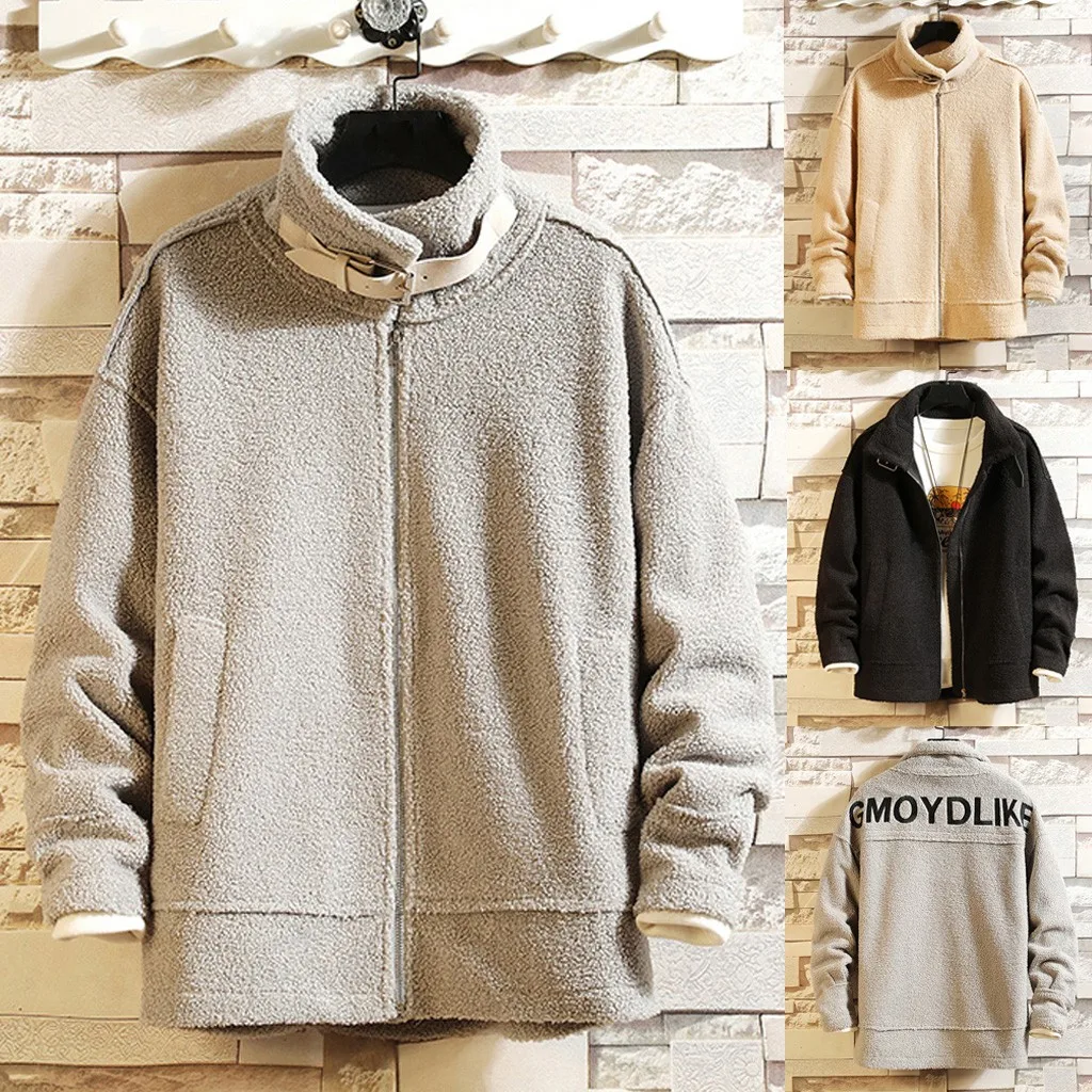 

Vogue Men's Autumn Winter Casual Letter Printing Lamb Woolen Cotton-padded Jacket Coat Loose And Comfortable Fashion