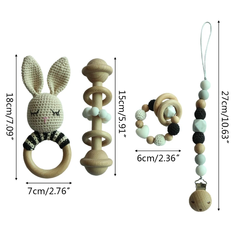 

Baby Pacifier Clip Teething Bracelet Crochet Rabbit Soother Infants Rattle Teether Toy Newborn Dummy Chain Holder