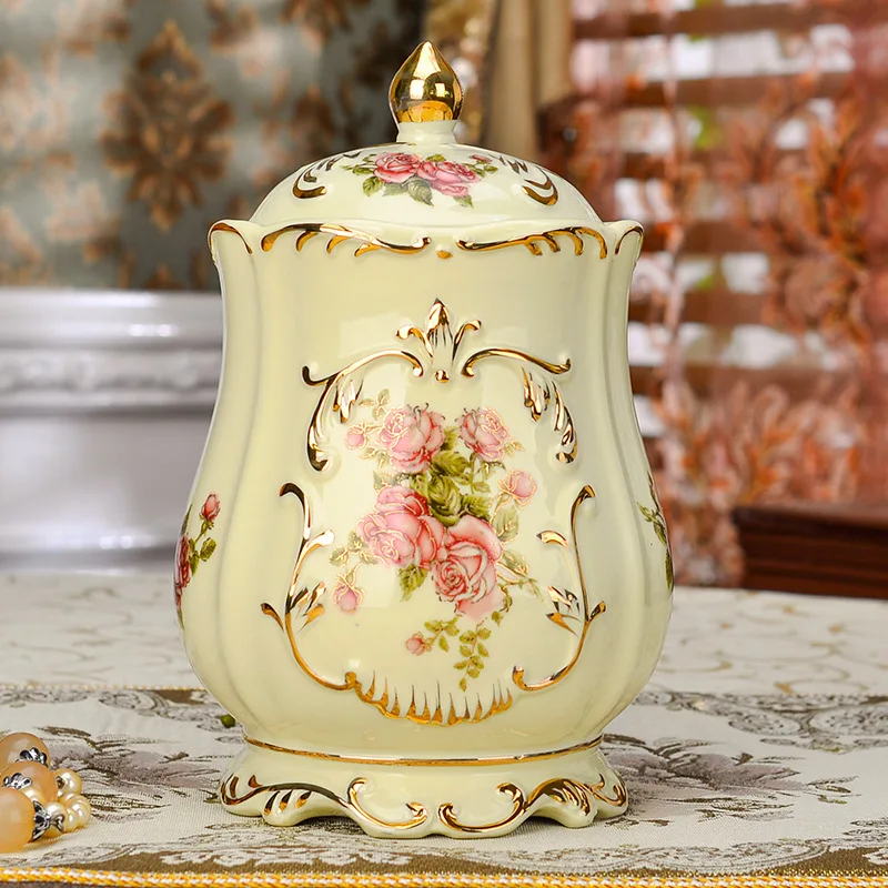 Storage tank creative home hand-painted European ceramic sealed tank flower tea honey coarse grain tea tank