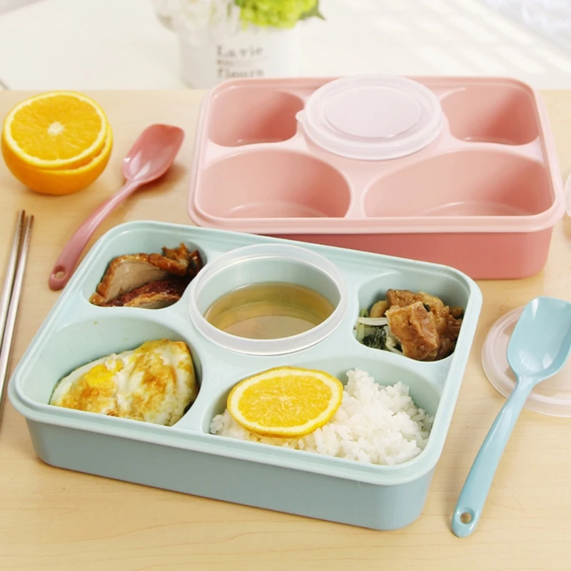 

5 Grids Microwave Oven Plastic Bento Lunch Box Student Adult Sealed Fast Food Plate Divided Food Container with Lid