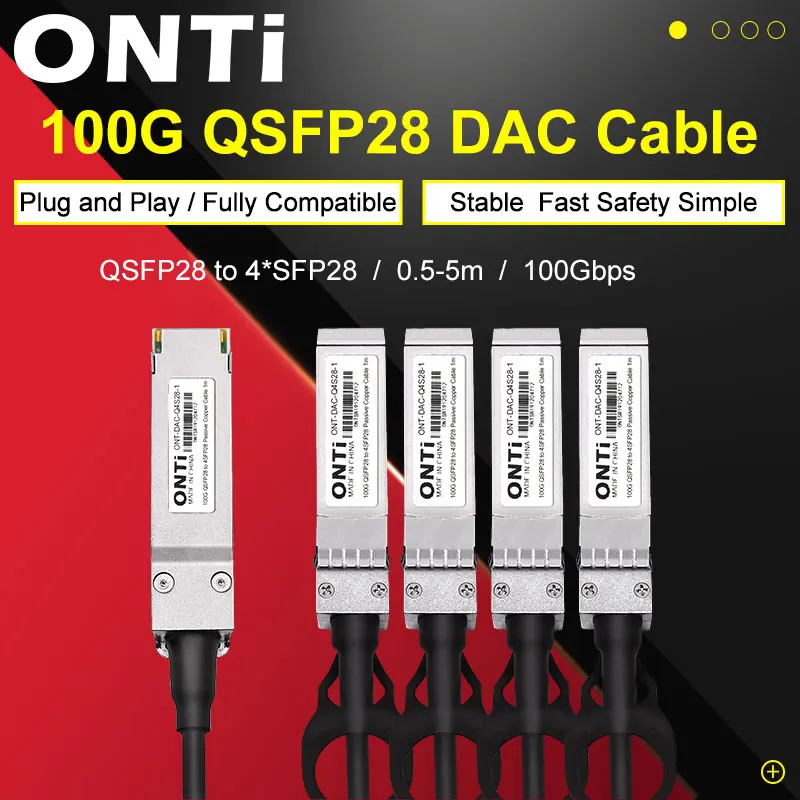 ONTi 100G QSFP28 to 4xSFP28 DAC Cable 0.5M 1M 2M 3M 5M Passive Direct Attach Copper Twinax Cable