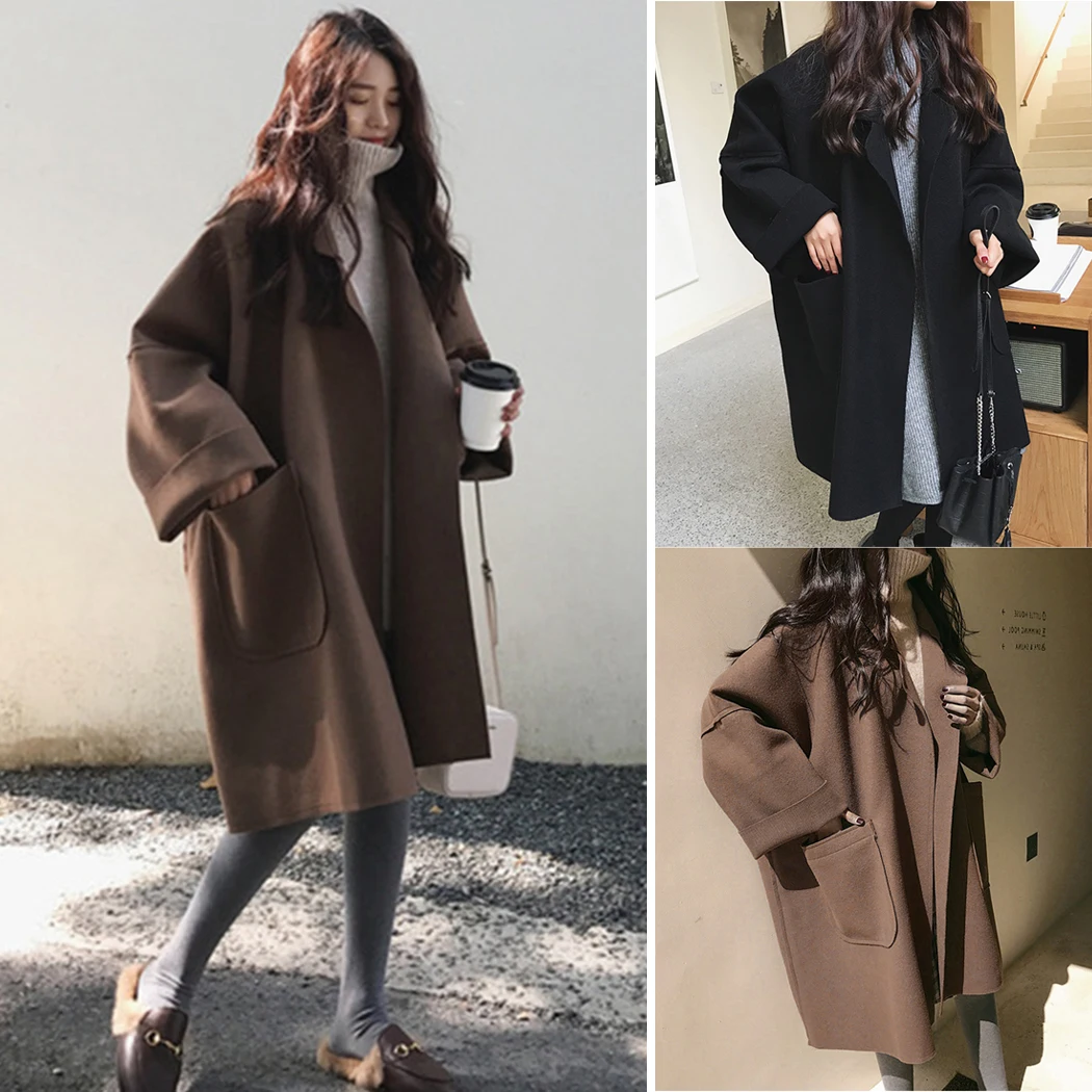 Элегантные тонкие длинные шерстяные пальто женские зимние с длинным рукавом