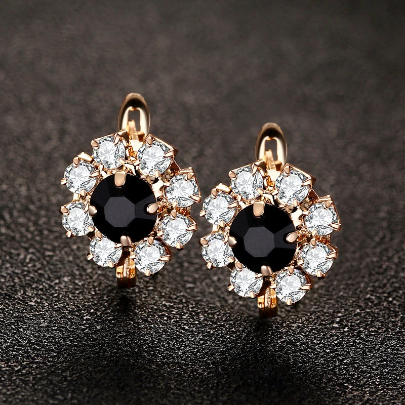 

Vintage Flower Hoop Earrings Crystal Black/White AAA Zirconia Stone Charming Earring Elegant Gifts Female Retro Earring Jewelry