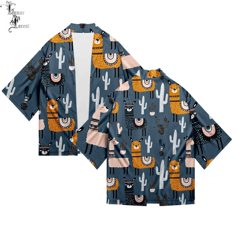 

Kawaii Cute Alpaca Cardigan Japanese Kimono Haori Yukata Women/Men kimono Summer Shirt Short Sleeve Streetwear Loose