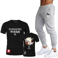hot selling brand t shirt mens suit fashion summer cotton short sleeved sports suit t shirt trousers mens 2 piece casual