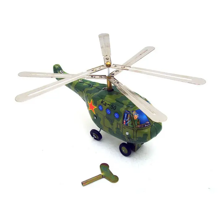 

[Funny] Adult Collection Retro Wind up toy Metal Tin Military helicopter airplane Clockwork toy figures model vintage toy gift