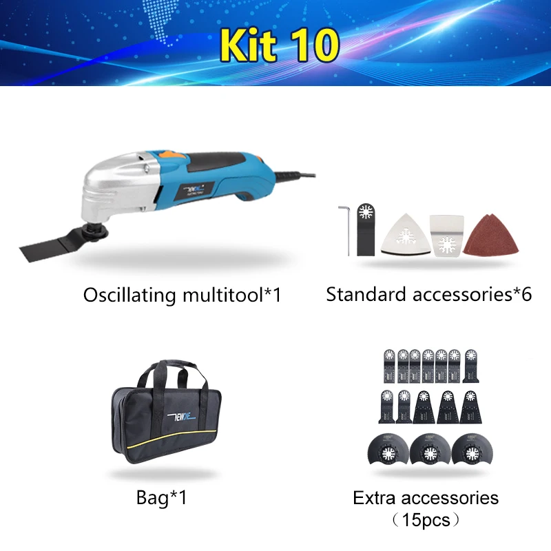 kit 10 МНОГОФУНКЦИОНАЛЬНЫЙ электроинструмент электрический триммер, Реноватор пилы 300 Вт Multimaster Осциллирующий Инструмент с ручкой, DIY обустройство дома - Цвет: kit 10