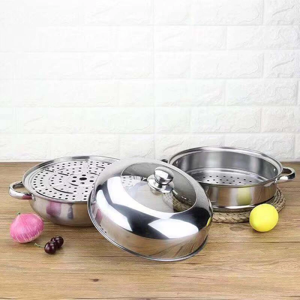 28 см Нержавеющая сталь кастрюли Пароварки утолщенные двойные котла 2 пароварка
