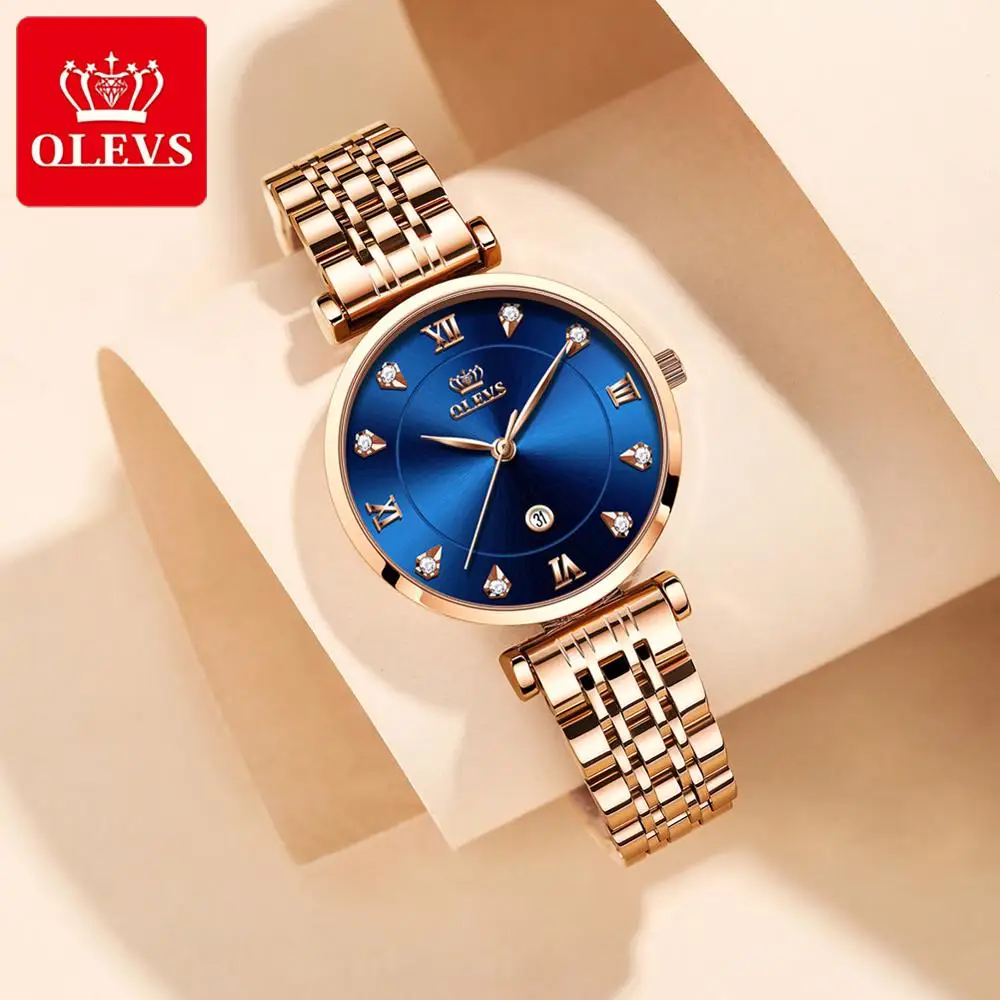 OLEVS Top Brand New Women Fashion Quartz Watch Waterproof Luxury Women Watches Stainless Steel Strap Date Clock Lady