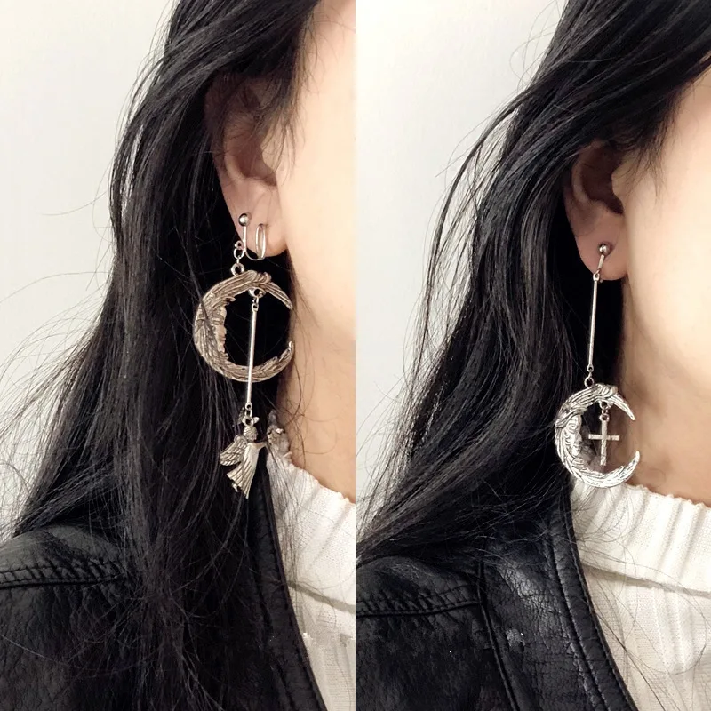 Женские серьги в стиле Харадзюку крутые Винтажные подвески виде креста Луны и