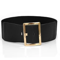 fashion women wide elastic belt with alloy square buckle korean style gold wide cummerbund strap belt solid belts for women hot