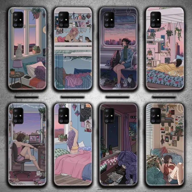 

Japanese style Art Aesthetic Girl Cat Phone Case For Samsung Galaxy A21S A01 A11 A31 A81 A10 A20E A30 A40 A50 A70 A80 A71 A51