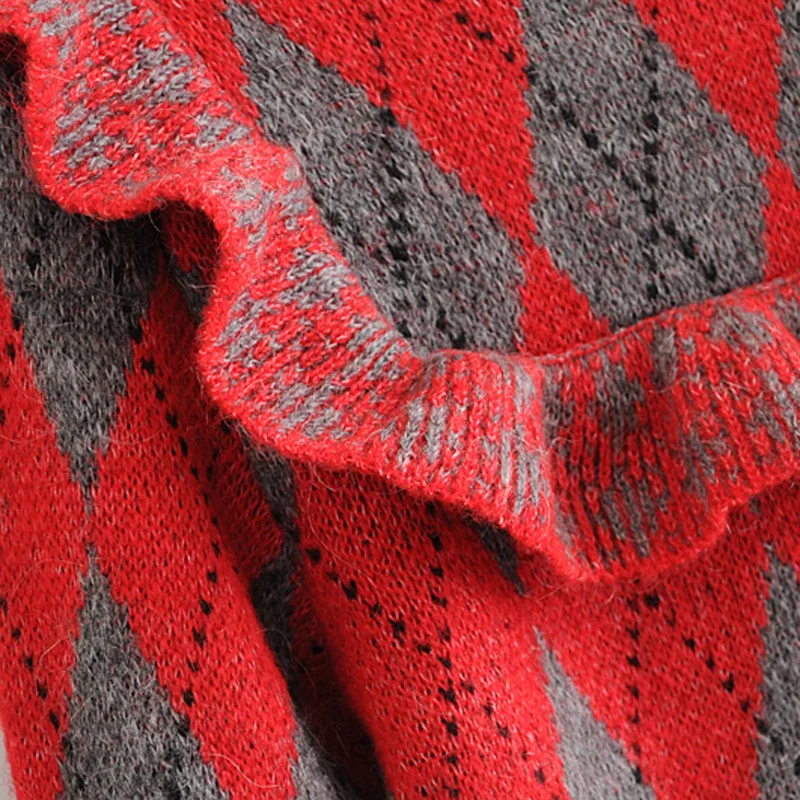 ZOEPO ниспадающие свитеры с рюшами женская мода водолазка Аргайл свитер женские