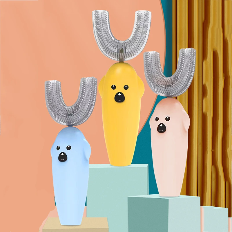 

Children Electric Toothbrush For Kids Smart 360 Degrees U Silicon Automatic Ultrasonic Teeth Tooth Brush Cartoon Pattern