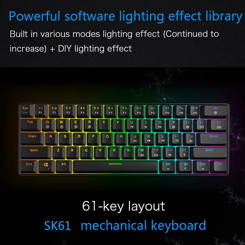 

SK61 61 Key USB Wired LED Backlit Axis Gaming Mechanical Keyboard For Desktop