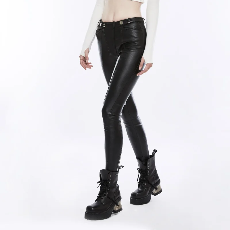 Женские байкерские брюки карандаш черные эластичные облегающие из