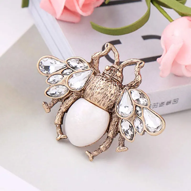 Пчелы жемчужные стразы брошь под старину с золотистым Броши насекомыми Pin Fly