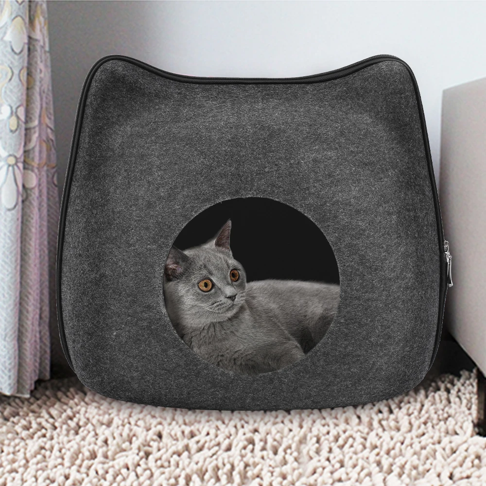 

Felt Cat House Bed Indoor Blue/Pink Cat House With Cushion Zipper Design Pets Accessories for Cat Beds Pet Products Items