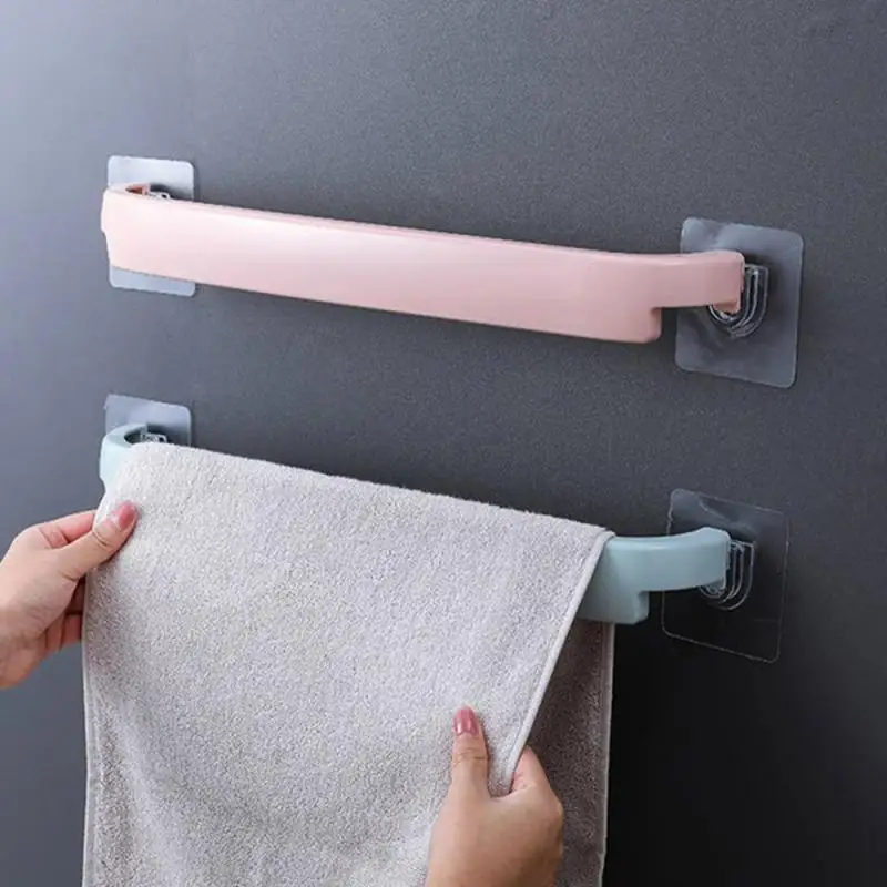 Bathroom Organizer Plastic Towel Bar Drying Rack Traceless Hanging Shoe Holder Wall Mount Roll Tissue Paper Hanger Storage Stand |
