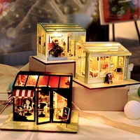 new diy fashion nail shop hair salon wooden dollhouse miniature furniture with led kits dream doll houses toys hobbies gifts