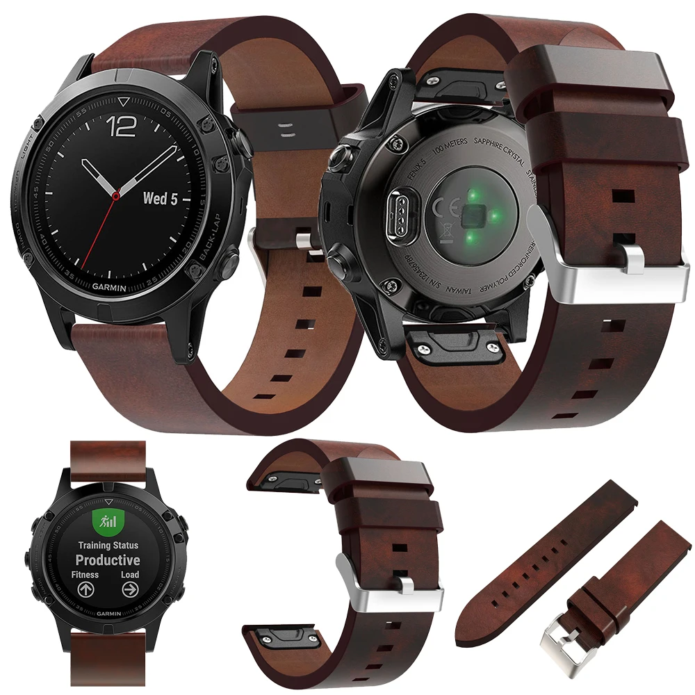 

Leather watchband for Garmin Fenix 5 Plus GPS Sapphire 6 Pro Forerunner 935 945 Approach S60 Quick Release 22mm Strap Bracelets