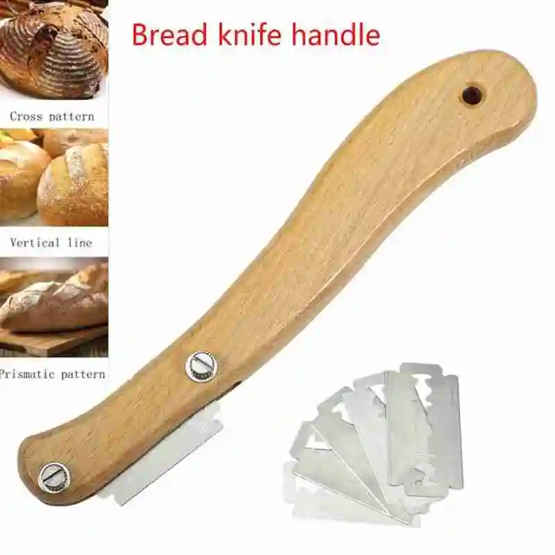 

Bread Trimming Arc Curved Knife Replaceable Blades Cutter Steel Tool Baguette Handle Wooden Bakery Bread Toast I6L4