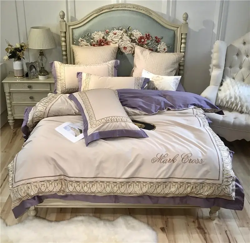 

1000TC Egyptian Cotton Top End Luxury Bedding Set Queen King size Embroidery Purple Duvet Cover Bed sheet Bed Linen Pillowcases