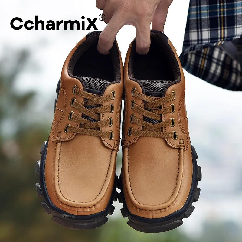 

Мужская обувь, Уличная Повседневная рабочая обувь, Мужская Высококачественная прошитая вручную обувь с большим носком и защитой от столкновений, обувь на шнуровке