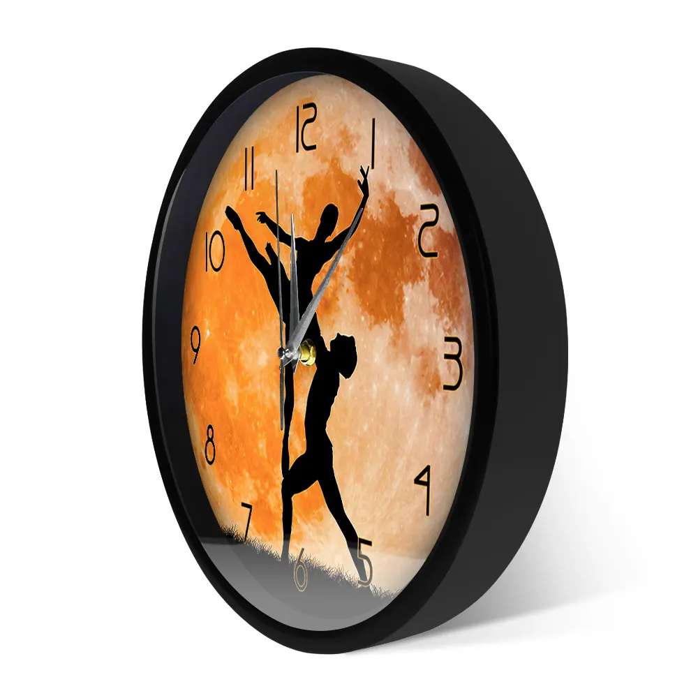 

Dancing In the Moon Dancer Couple Sound Control Clock Wall Watch Ballerina Dance Studio Geek Decoration Non Ticking Clocks