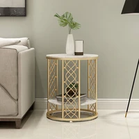 nordic luxury side table marble sofa coffee table wrought iron light luxury bedroom round small coffee table simplicity table