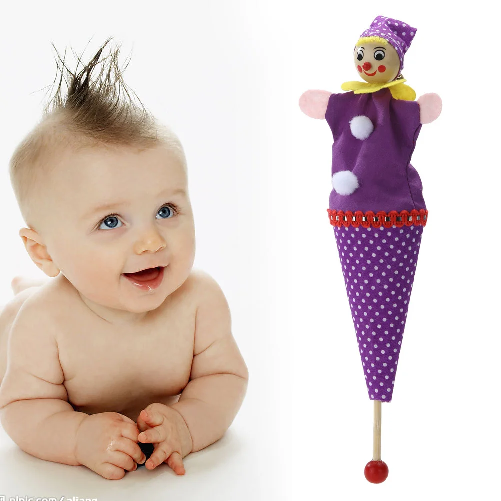 Baby Bell Hide Clown Cartoon Rattle Toy Hand Puppet Wooden Cloth Retractable Smiling Face Funny Play Telescopic Seek Stick Dolls | Игрушки и