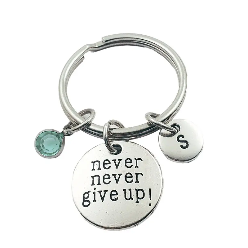 

Never Give Up Initial Letter Monogram Birthstone Keychains Keyring Creative Fashion Jewelry Women Gifts Accessories Pendant