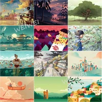 diamond painting 5d diy cartoon anime landscape boat lake bicycle street cross stitch full square round embroidery handmade gift