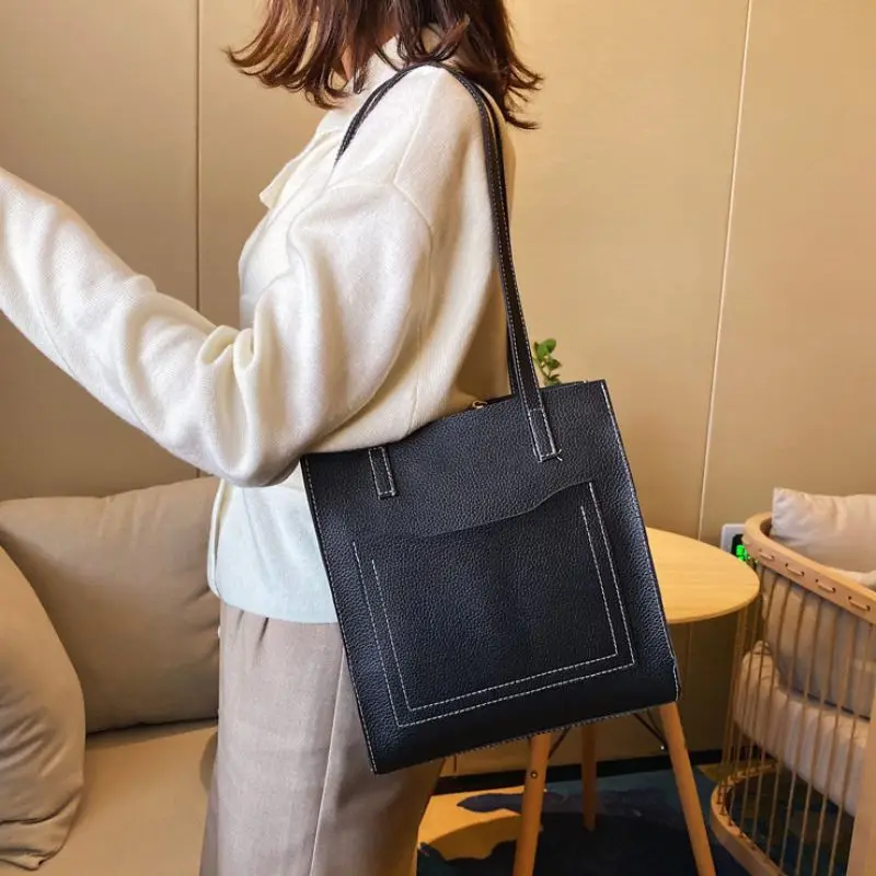 PU Shoulder Bags OL Style Tote Bag Casual Large Capacity Handbag Fashion Retro Wild Solid Color Shopping For Women | Багаж и сумки