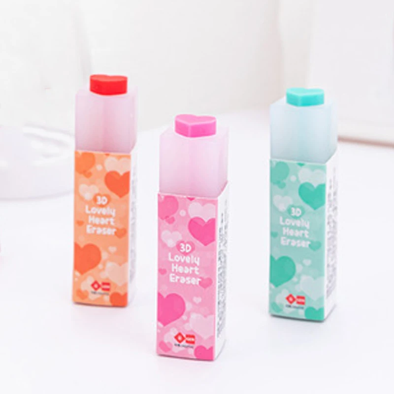 

3 шт. креативный мультяшный 3D ластик в форме сердца, милые резиновые Канцтовары для учеников, детские подарки, офисные и школьные принадлежн...