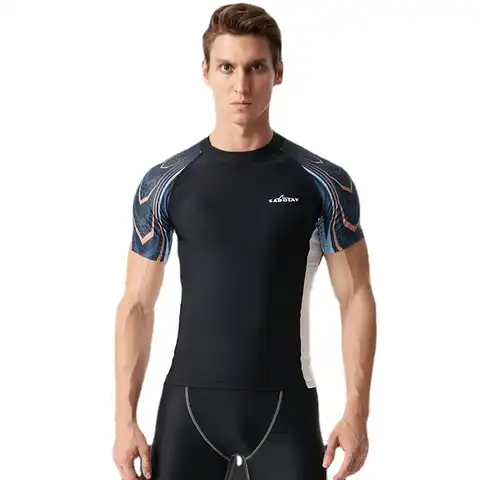 Короткий рукав Для мужчин Гидромайки гидрокостюм лайкра быстросохнущие Серфинг Плавание одежда футболки анти-УФ виндсерфинга Плавание Ги...